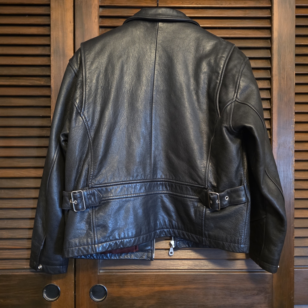 Black Leather Bomber Jacket with Burgundy Lining - Picture 4 of 4